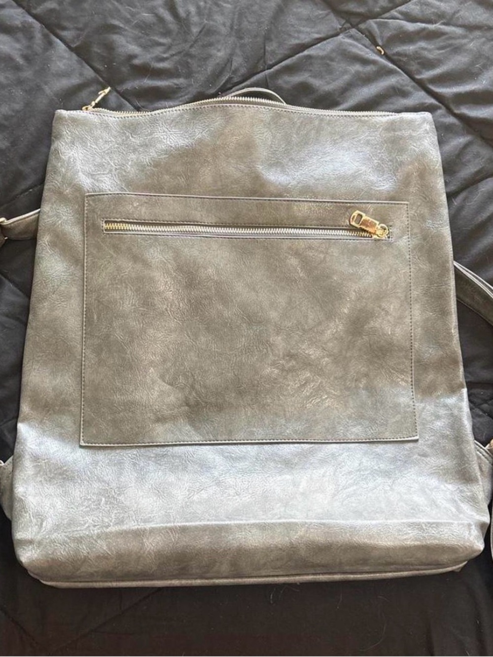Sleek Gray Women's Crossbody Tote Bag - Minimal Pocket Design